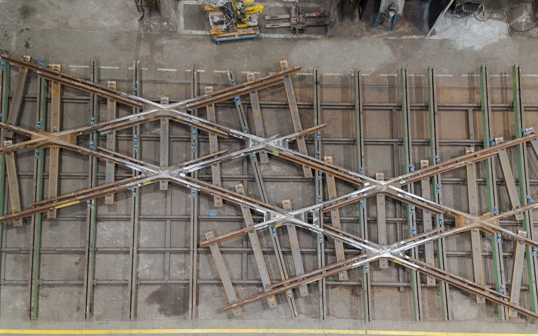 A complex double crossing in curve manufactured by Amurrio and installed in the Port of Santander